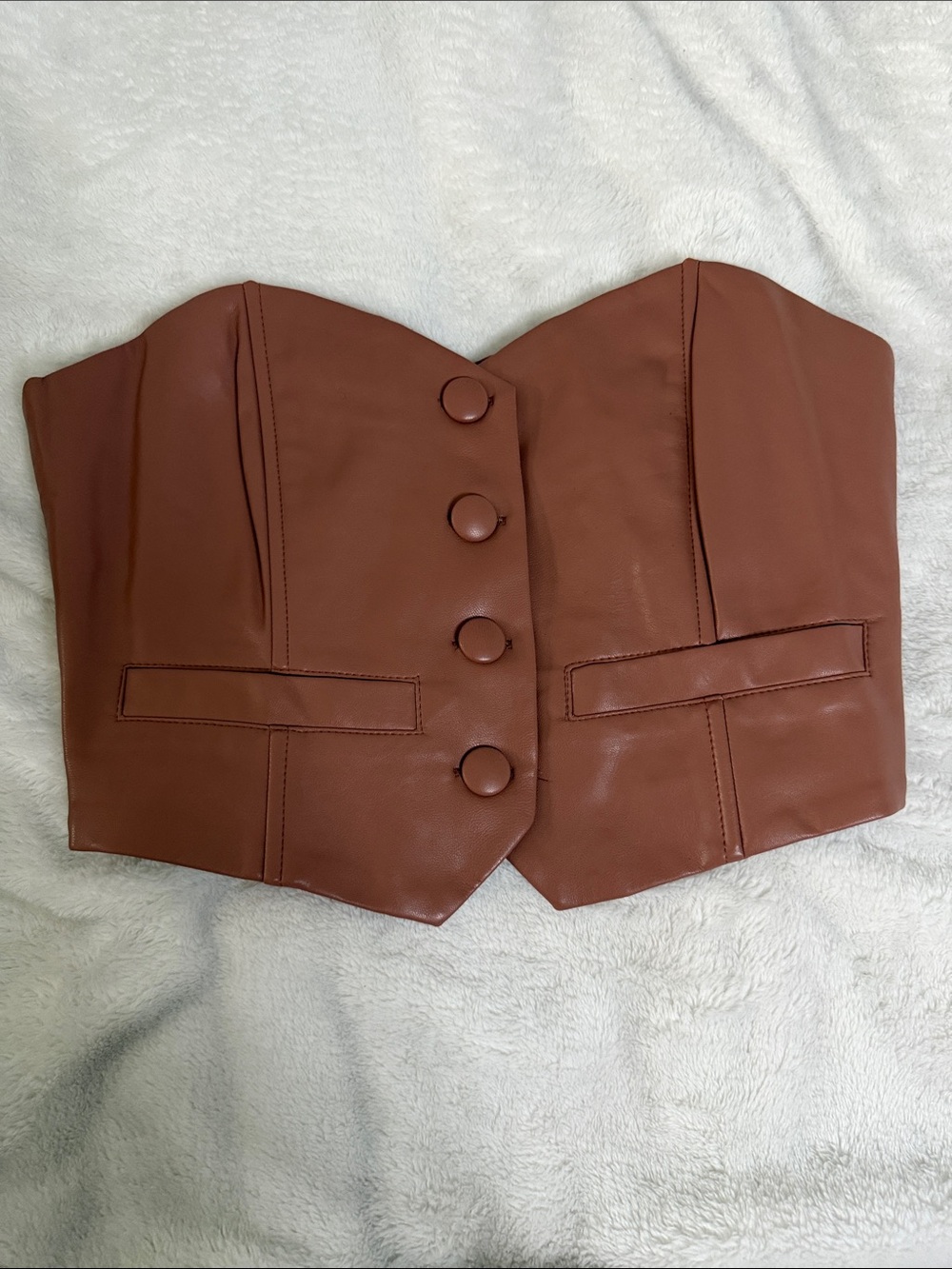 Forever 21 Strapless Faux Leather Corset Vest - Brown
